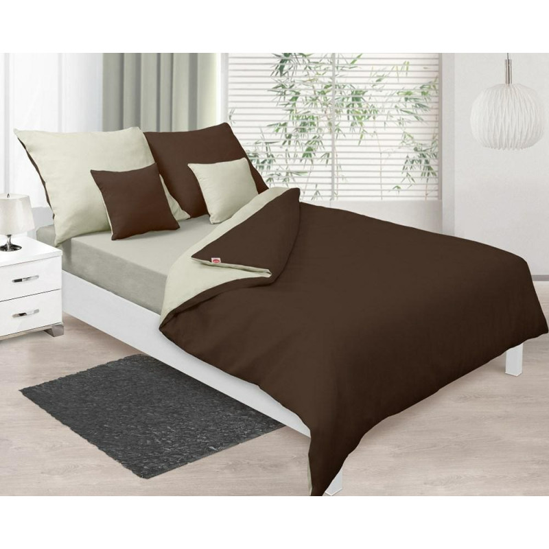 Satīna gultas veļa 220x200 Double Face brūns ekrū 18+02 vienkrāsains abpusējs
