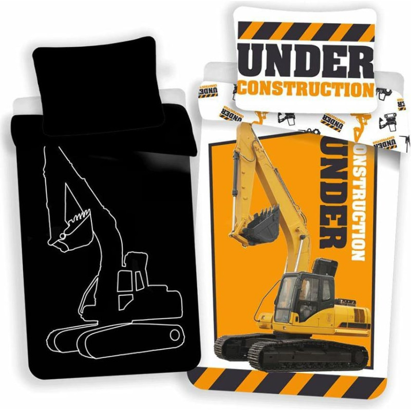 Tumsā kvēlojošs gultas veļa 140x200 Dzeltens ekskavators 6625 Būvniecība Notiek būvniecības stadijā kokvilnas spilvendrāna 70x90 jauniešu ekskavators Kvēlojošs zemessūcējs
