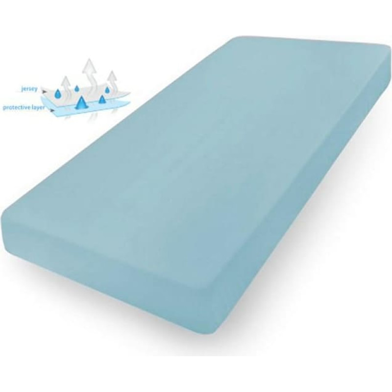 Ūdensizturīgs pieguļošs palags 70x140 24 zils džersijs ar gumiju bērnu gultiņu apakšklājam