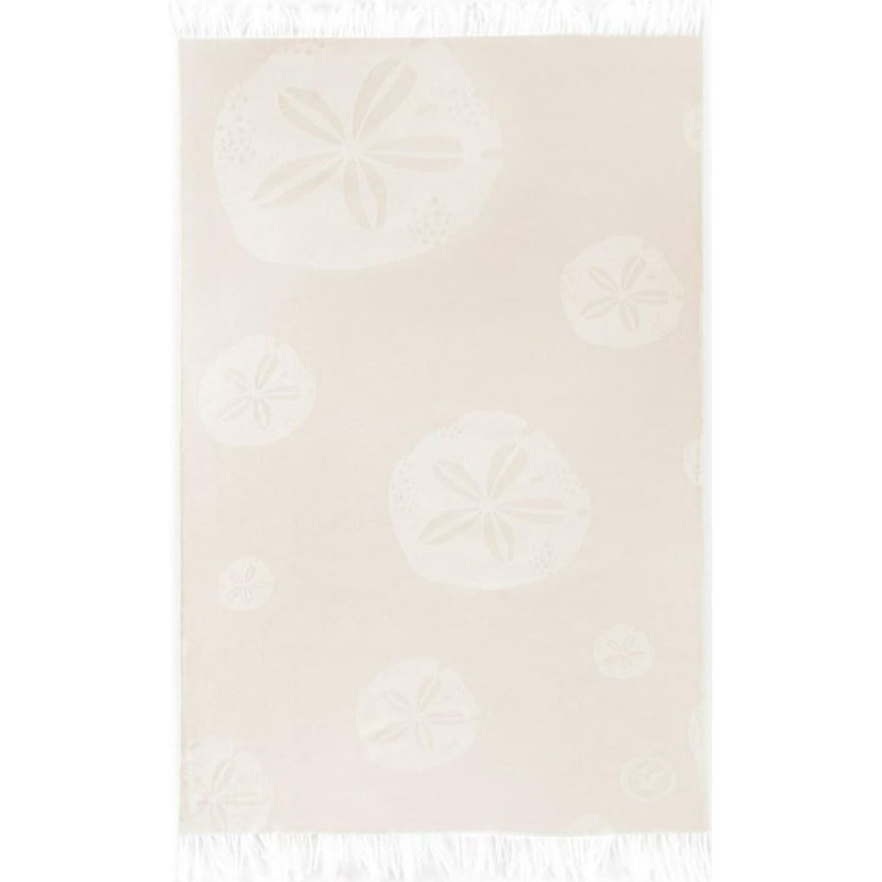 Pludmales dvielis 100x160 Fouta Flores smilškrāsas ziedi kokvilnas pušķi beach 2