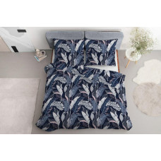 Satīna gultasveļa 220x200 Lapas tumši zila rozā pelēka 4034 A Home Satin 120