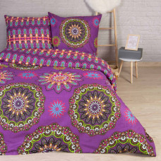 Kokvilnas gultas veļa 200x220 Hula Pink violetas rozetes krāsainas Cottonlove Exclusive 5