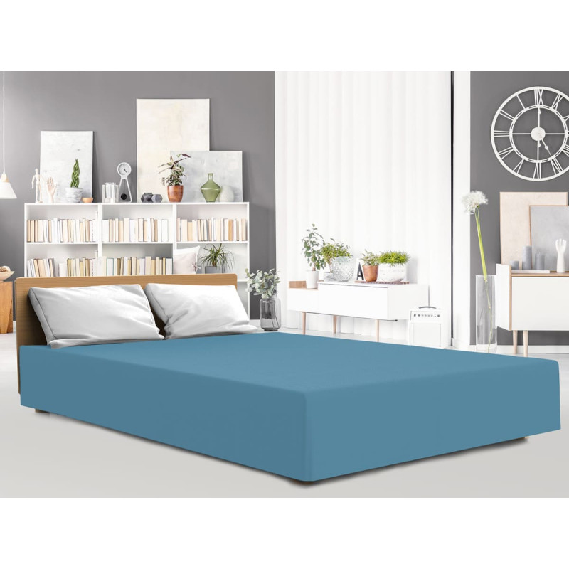 Pieguļošs loksnes elastāna džersijs 220x200 ar elastīgu zilu augstu matraci 25 cm Luksusa