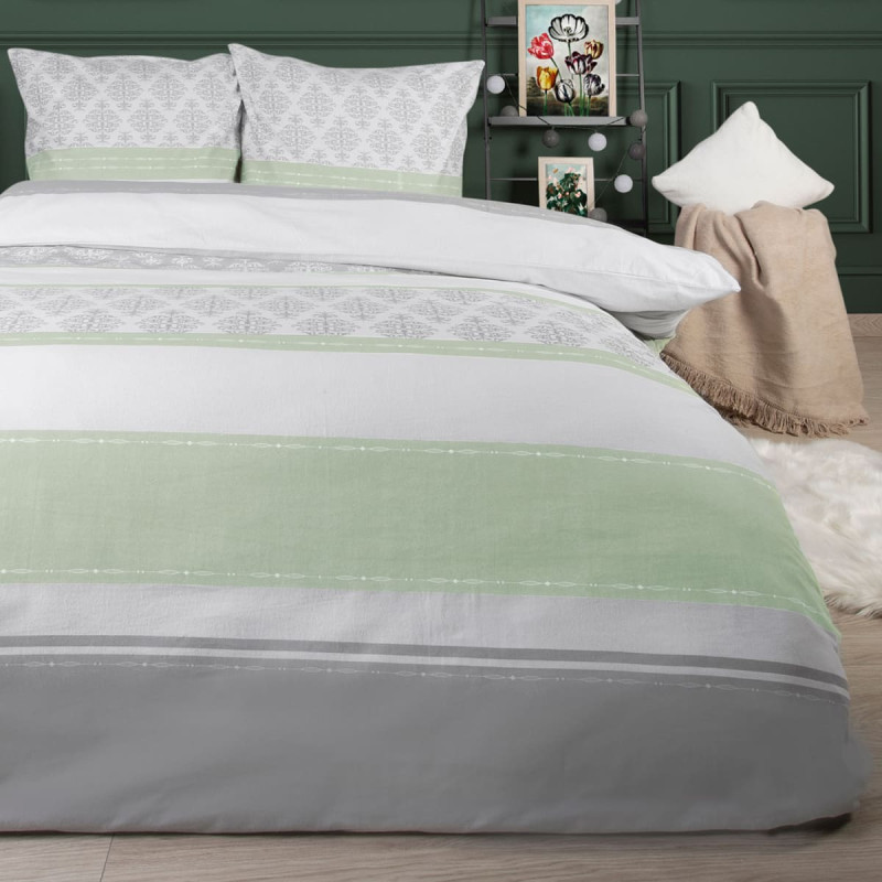 Flaneļa gultas veļa 220x200 Ornamenti pelēks akvamarīns 31493/1 Flanels 3