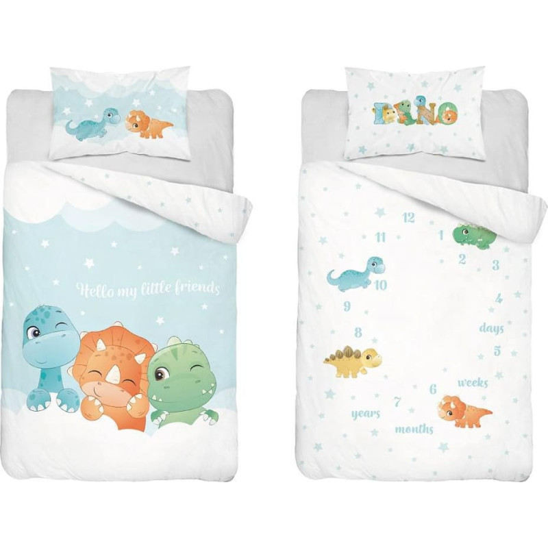 Kokvilnas gultas veļa 90x120 zili dinozauri 3958 B Mayamoo 105