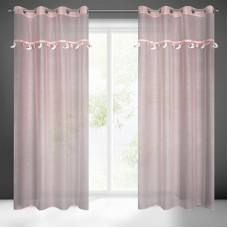 Aizkars 140x250 Moon 2 rozā ar krāsainu aplikāciju bērniem, gatavs uz starplikām