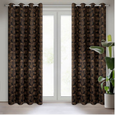 Aizkars 140x250 Kliņģerīte gatava ar aptumšošanas auduma starplikām ar zelta ūdensrozes lapu apdruku