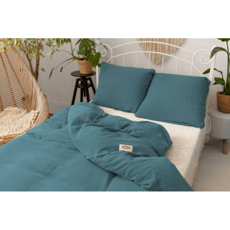 Muslīna kokvilnas gultasveļa 220x200 tirkīza tumša 34 vienkrāsaina