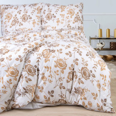 Džersija gultas veļa 140x200 Ziedi balti bēšs ar vienu spilvendrānu 2201 JERSEYLOVE