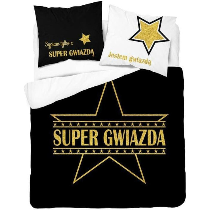 Kokvilnas gultas veļa 160x200 Super zvaigzne melns balts zelts 4109 A Holland 29