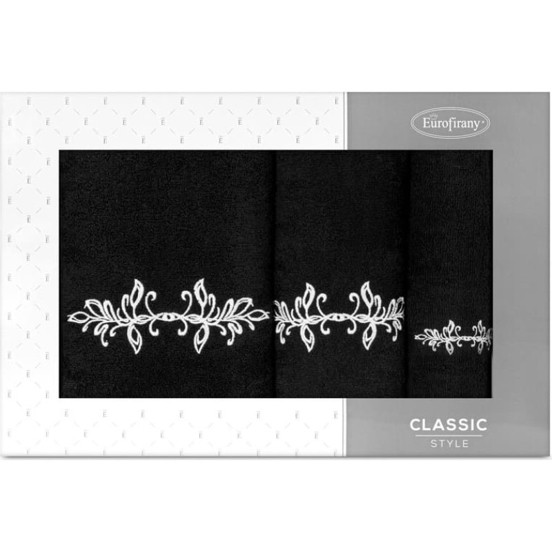 Dvieļu komplekts kastītē 3gab.Camellia melni balti ziedi 380g/m2