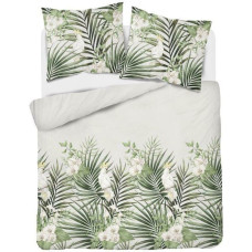 Satīna gultasveļa 180x200 pelēki zaļas lapas 4401 A Home Satin 122