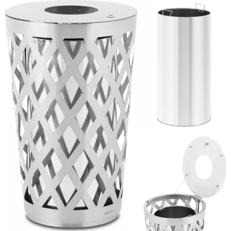 Ulsonix Atkritumu tvertne pilsētas āra āra apaļ&scaron; diam. 50 x 80 cm TĒRAUDA pelēks