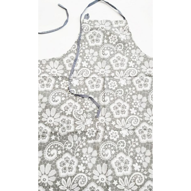 Kokvilnas virtuves priekšauts 75x62 215 ziedi salvete pelēka balta 0261