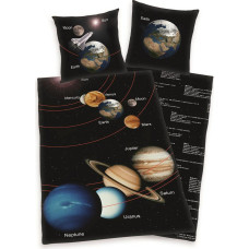 Kokvilnas gultas veļa 140x200 Kosmosa planētas melna krāsaina spilvendrāna 70x90 H23