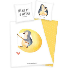 Kokvilnas gultas veļa 140x200 Penguin Mr& Mrs Panda balta, dzeltena spilvendrāna 70x90 H23