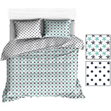 Kokvilnas gultas veļa 200x220 R136 balta jūras zvaigzne polka punktiņi tumši zila 38N 205N