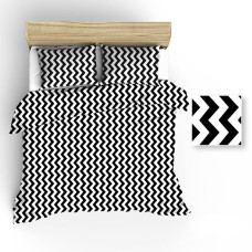 Kokvilnas gultasveļa 200x220 R018 balta zigzaga melna 60N