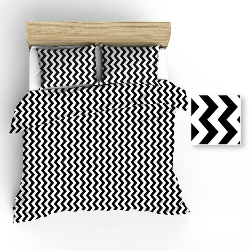 Kokvilnas gultasveļa 200x220 R018 balta zigzaga melna 60N