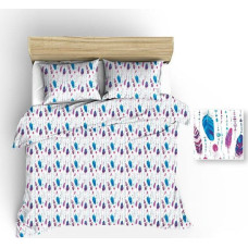 Kokvilnas gultas veļa 160x200 1226E, baltas, rozā, zilas spalvas