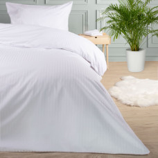 Viesnīcas gultas veļa 160x200+1x70x80 Tivoli balta damaska ar pārklāšanās svītrām 1cm