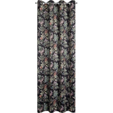 Aizkars 140x250 Becky melni zaļi ziedi, gatavi ar E11 starplikām