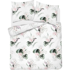 Satīna gultasveļa 180x200 4452 B balts zaļš pulveris monstera lapas Sākums Satin 126