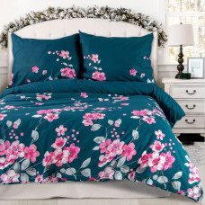 Flaneļa gultas veļa 180x200 Ziedi tirkīza tumši rozā 31501/2 Flanel 3