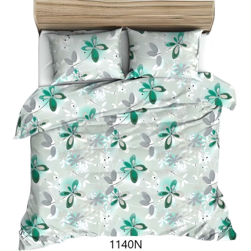 Kokvilnas spilvendrāna 40x40 zaļi pelēki ziedi 1140 N kokvilna Maks