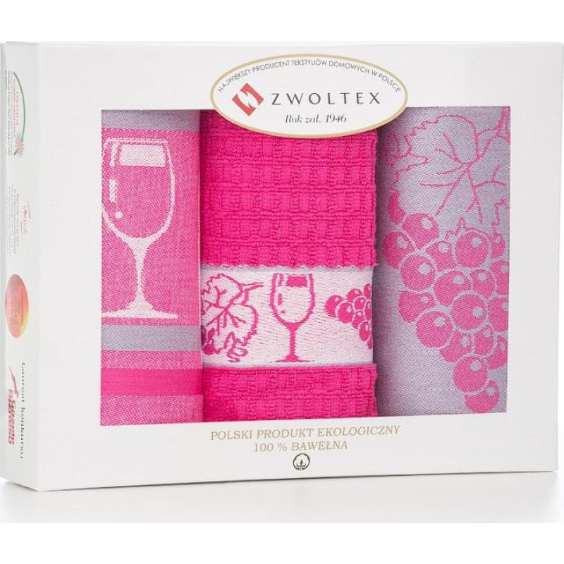 Virtuves lupatiņu komplekts Heron 3 gab Grape 1 rozā 2 lupatiņas 50x70, 1 dvielis