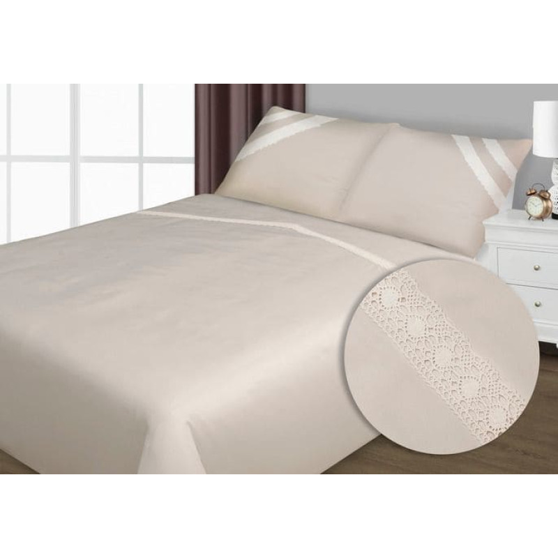 Satīna gultas veļa 140x200 Retro bēšs ar mežģīnēm kastītē