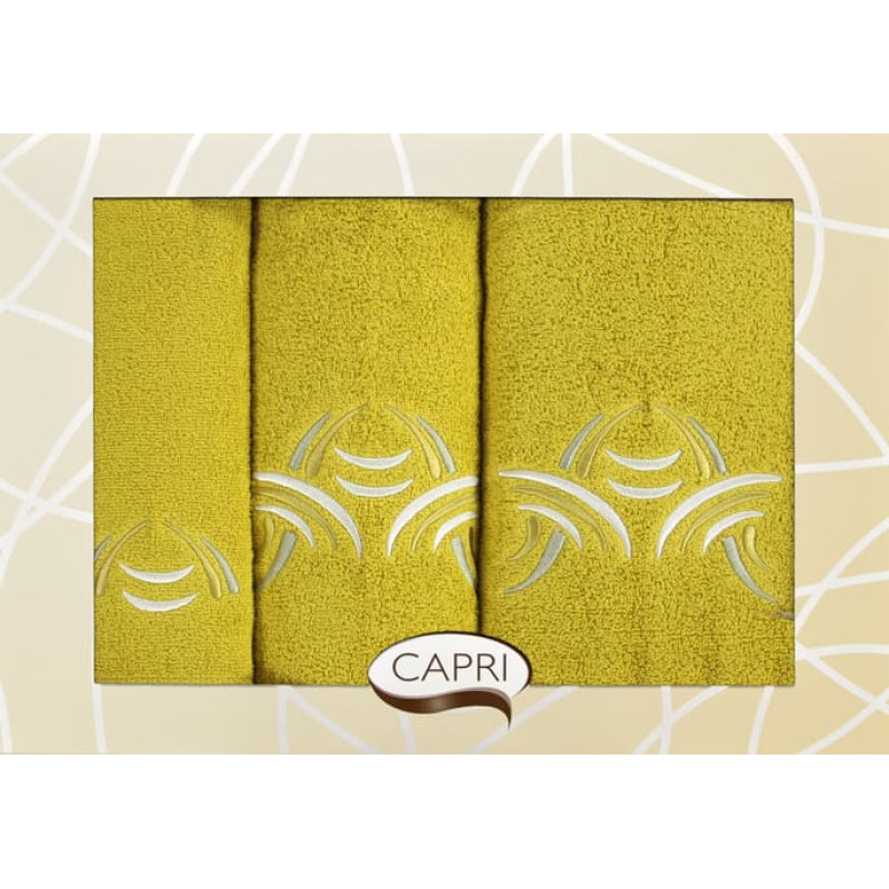 Dvieļu komplekts Capri kastē, 3 gab. Rak/08 olīvu+krējums