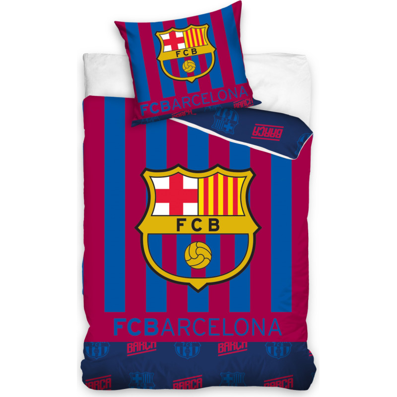 Kokvilnas gultas veļa 140x200 C Barcelona svītras ar FCB8023 ģerboni