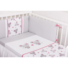 Gluck Baby Izšūtas gultas veļa izmērs 100x135 ar 3-daļīgu aizsargu Mickey and Mini Mouse balts un pelēks 075 Pink