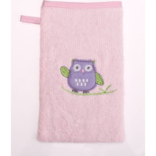 Baby Bamboo Bath Washcloth 709 Rozā ar pūces izšuvumu