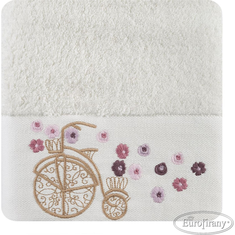 Joy dvielis 50x90 01 krēms ar velo izšuvumu 500 gsm