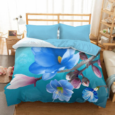 3D mikrosatīna gultas veļa 200x220 24 Magnolijas zila 0026 Bed&You