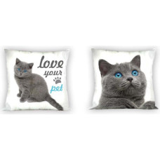 Bērnu spilvendrāna 40x40 3D Cat pelēkas zilas acis pet 9559