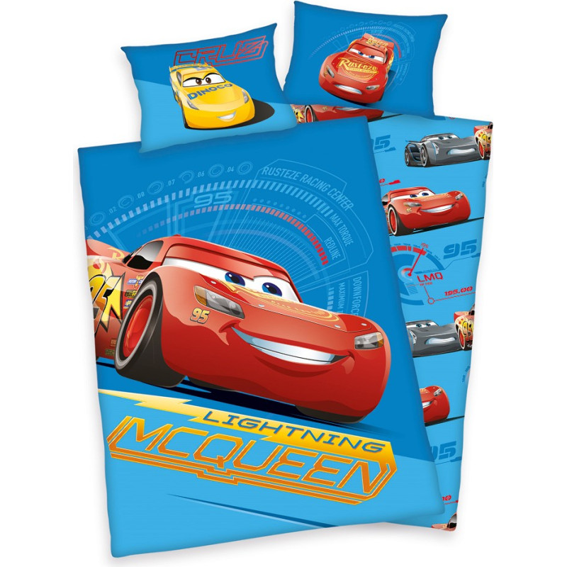 Kokvilnas gultas veļa 100x135 Cars Cars 4736 Lightning McQueen gultai zila