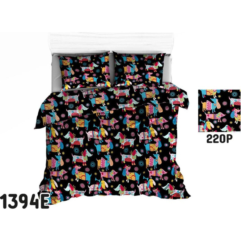 Kokvilnas pakaiši 160x200 1394E melni Taksi Taksi suņi krāsaini 220P
