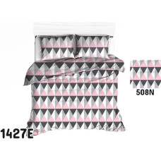Kokvilnas gultasveļa 140x200 1427E trīsstūri balti pelēki rozā 508N