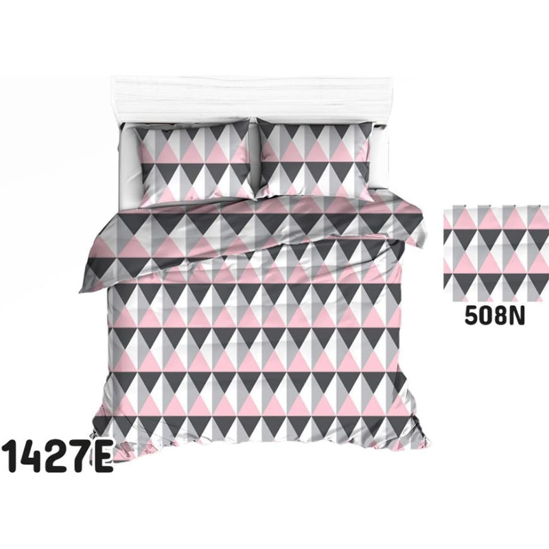Kokvilnas gultasveļa 140x200 1427E trīsstūri balti pelēki rozā 508N