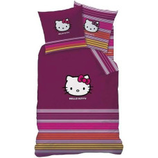 CTI Kokvilnas gultas veļa 160x200 Hello Kitty 1489 kitty svītras rozā spilvendrāna 70x80
