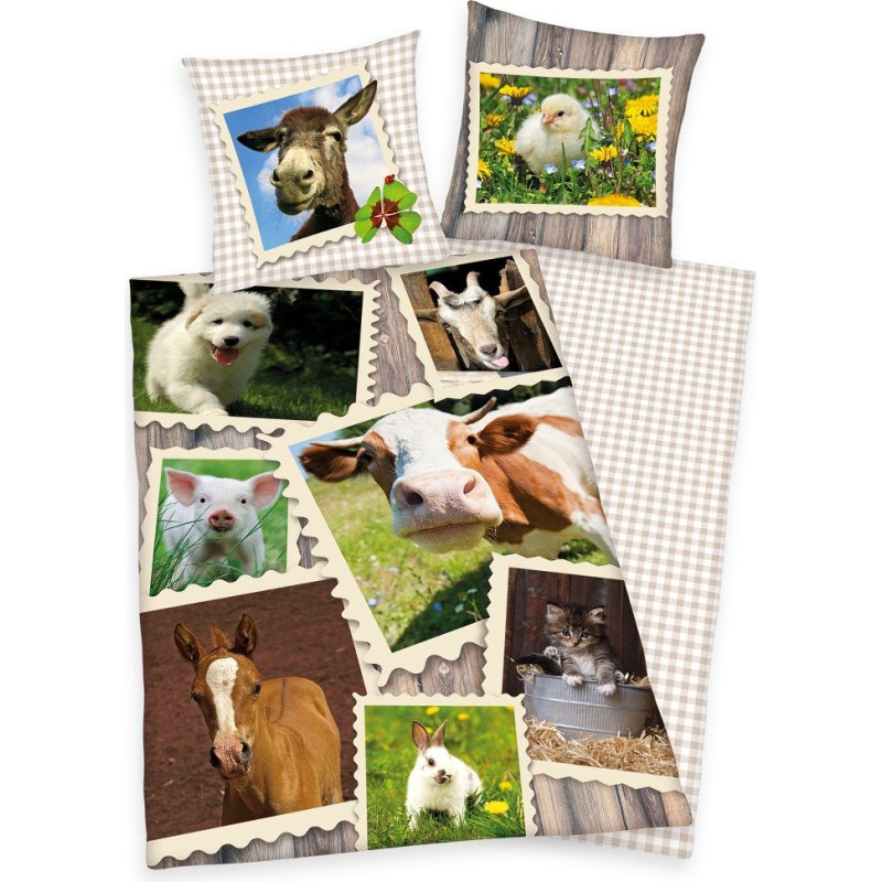 Kokvilnas gultas veļa 140x200 Village Farm 8352 Govs cūka suns spilvendrāna 70x90