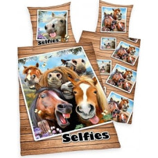 Kokvilnas gultas veļa 140x200 Selfies Horses 9199 ģimenes foto spilvendrāna 70x90