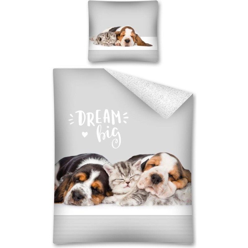 Kokvilnas gultasveļa 140x200 Psy Koty 2725 Psy Beagle kaķēns pelēks Dream hig 9102