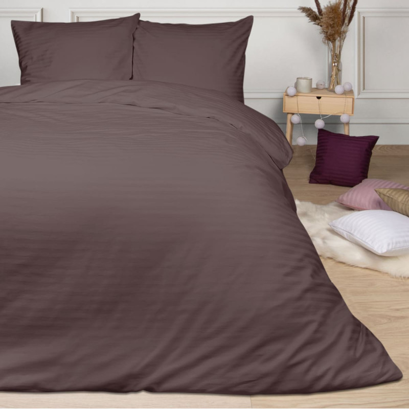 Satīna gultasveļa 180x200, brūna, vienkrāsainas svītras, Cizgili, damasts