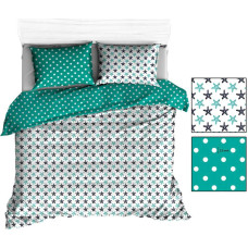 Kokvilnas gultas veļa 140x200 R140 balti tirkīza punktiņi jūras zvaigzne 73N 205N
