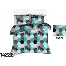 Kokvilnas gultas veļa 140x200 1422E sešstūri tirkīza pelēka 344N