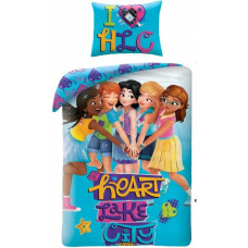 Kokvilnas gultas veļa 140x200 Lego Friends 4028 draugu sirdis zila spilvendrāna 70x90